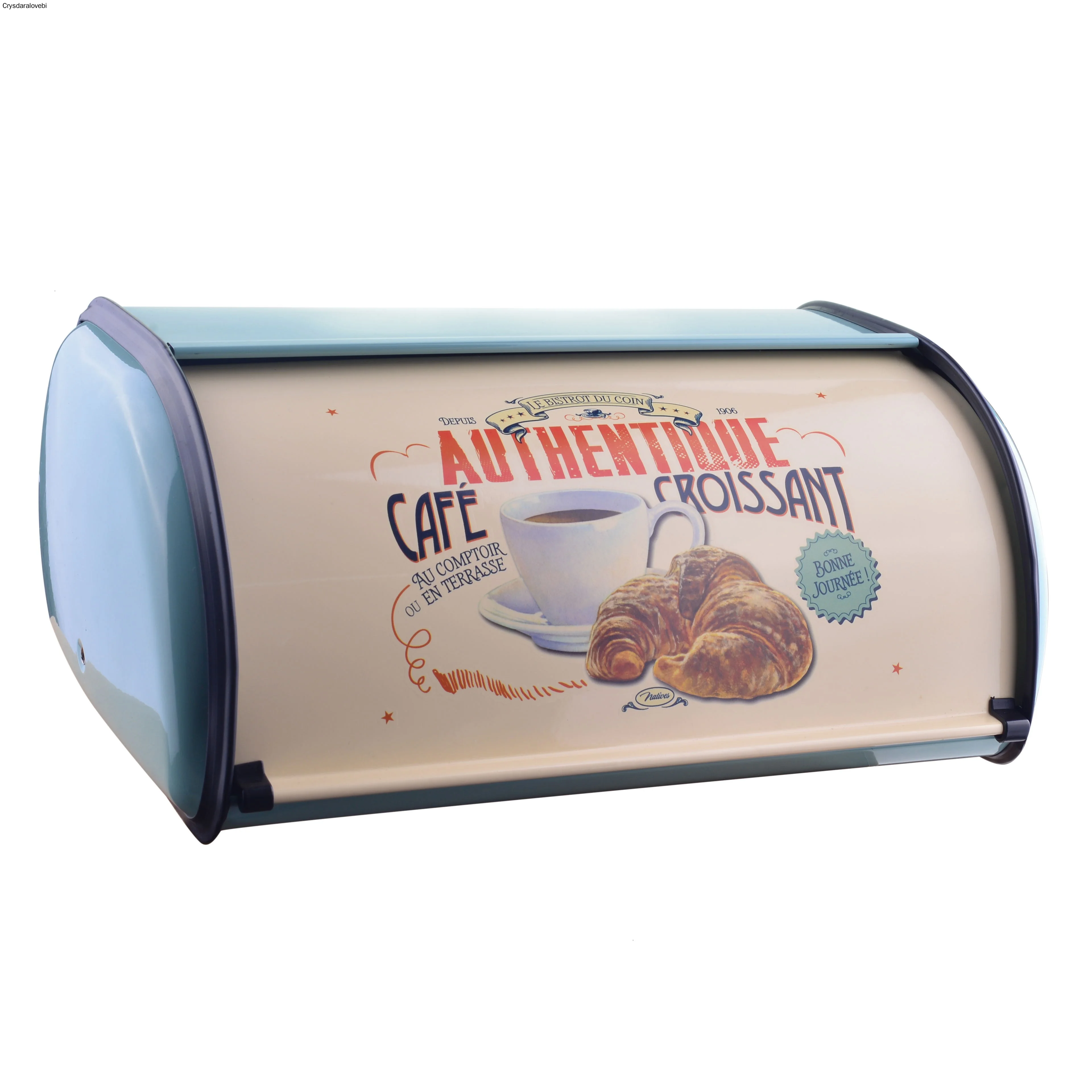 

French Vintage Bread Box Storage Bin Rollup Top Light Gray Small Powder Coated Bread Iron Snack Boxes for Kitchen Home Decor