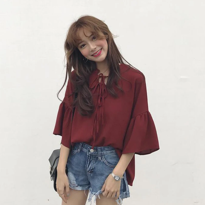 Summer women New Style Fresh Sweet blouse Female Stand collar Chiffon Shirt Casual blusas mujer de moda HH095 | Женская одежда