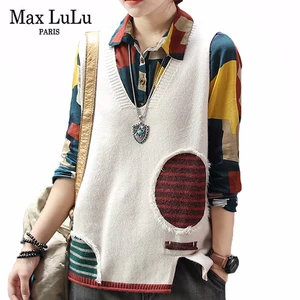 Жилет женский Max LuLu, весенний, дизайнерский, с V-образным вырезом, в стиле пэчворк, свободный, 2020