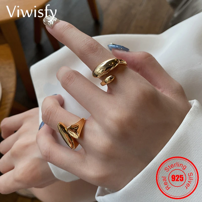 

Viwisfy Gold Color Gothic Style Opening Finger Jewelry Girl Gift Real 925 Sterling Silver Ring For Women VW21485