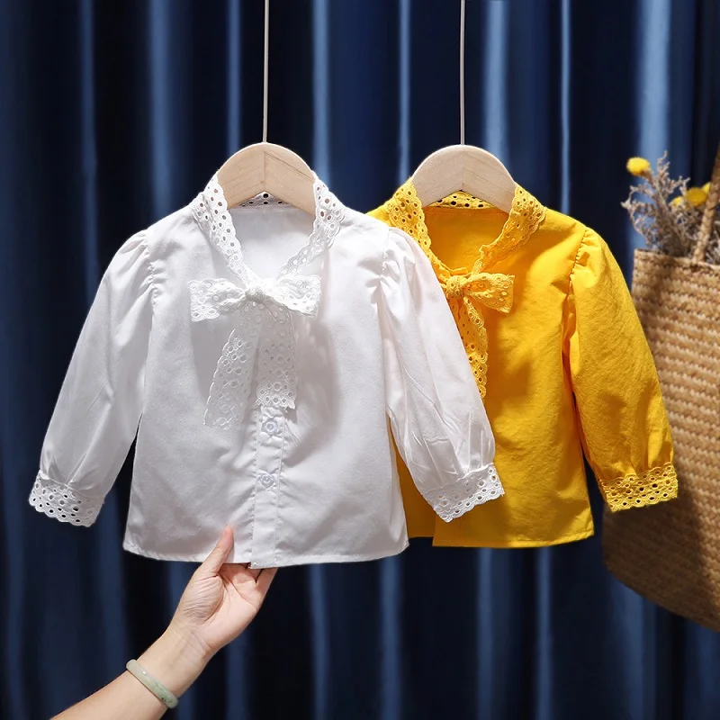 

Рубашка с длинным рукавом для маленьких девочек, топы для маленьких девочек, детская весенняя одежда, блузка с бантом для принцесс, 2021