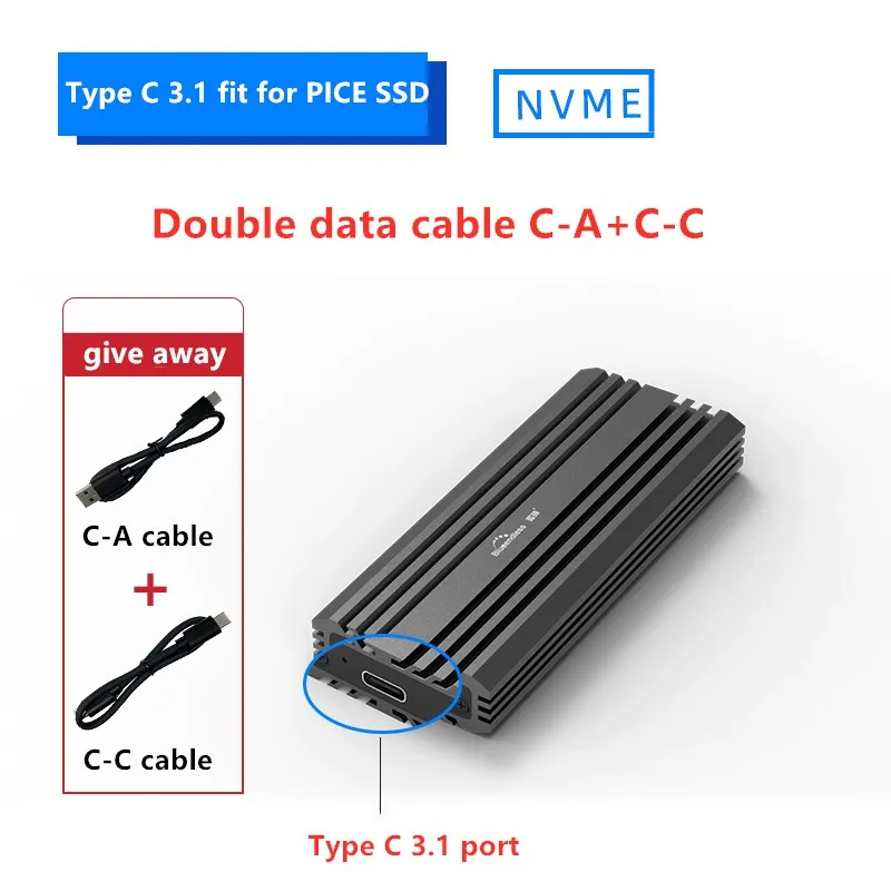 

Blueendlesssd-корпус PCIE NVMe M.2 ssd чехол жесткий диск чехол s с решеткой для рассеивания тепла Тип c 3,1 высокоскоростной чехол