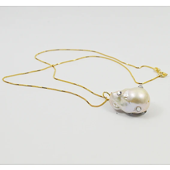 

Unique Design AA Baroque Pearl Pendant Necklace White Rhinestone Keshi Genuine Freshwater Pearl 925 Sterling Silver Fine Jewelry