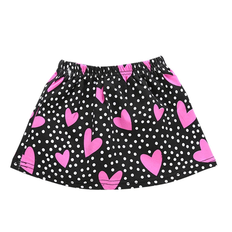 

2Pcs Outfit Set Valentine's Day Kids Girls Clothes Black Pink Short Sleeve Heart Print T-shirt+Polka Dot Skirt 1-6Y