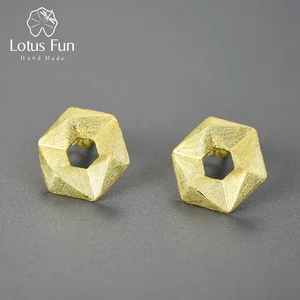 Lotus Fun реальные 925 пробы серебро ручной работы Fine Jewelry минимализм Стиль стереоскопического шестиугольник серьги для Для женщин Brincos