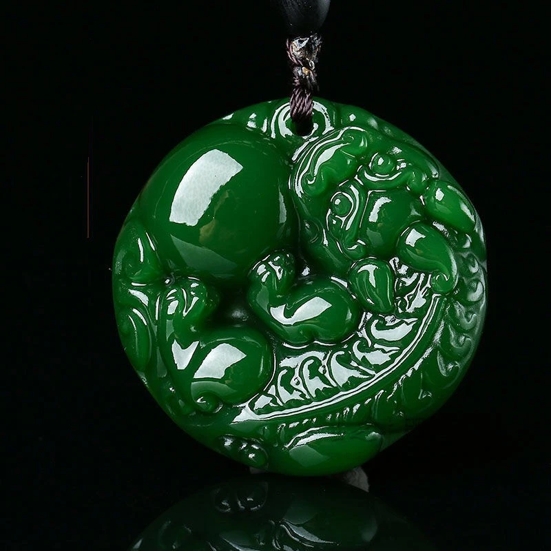 

Ожерелье с подвеской из натурального зеленого нефрита для мужчин и женщин, фэншуй, Очаровательные Белые нефриты, ручная работа, гравировка, ...