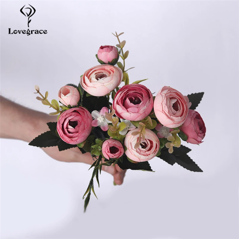Best-selling Bridal Bouquet Rose Camellia Artificial Flower 5 Fork Fake Wedding Setting Furnishing Decoration | Свадьбы и торжества