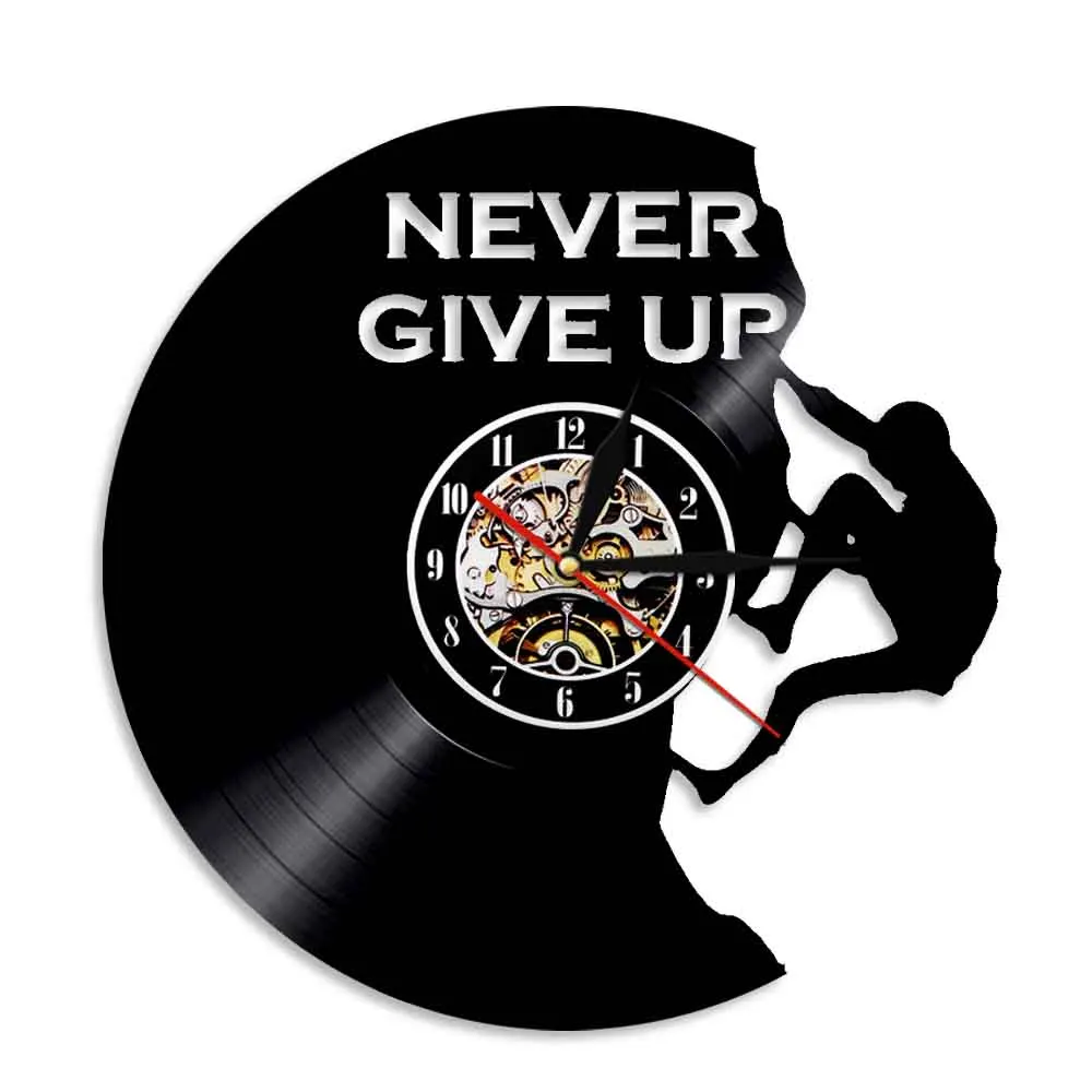 Rock Climbing Never Give Up Vinyl Record Wall Clock Modern Design Adventure Sport Theme Home Decor Wall Watch Climbers Gift