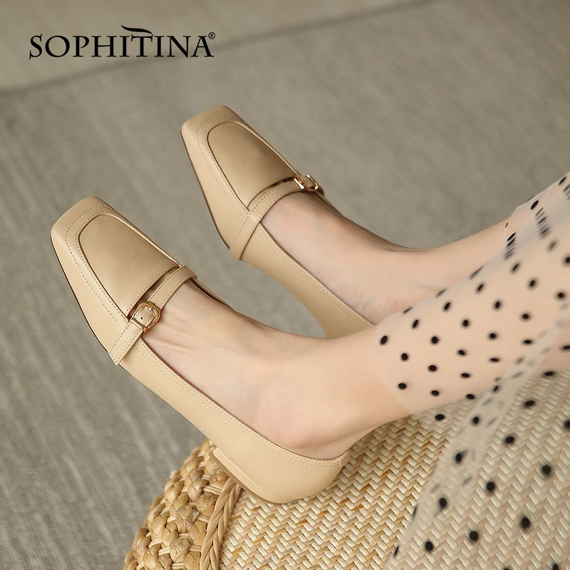 

SOPHITINA Comfortable Flats Female All-match Breathable Shoes Square Toe Pin Buckle Decoration TPR Non-slip Women's Shoes AO472