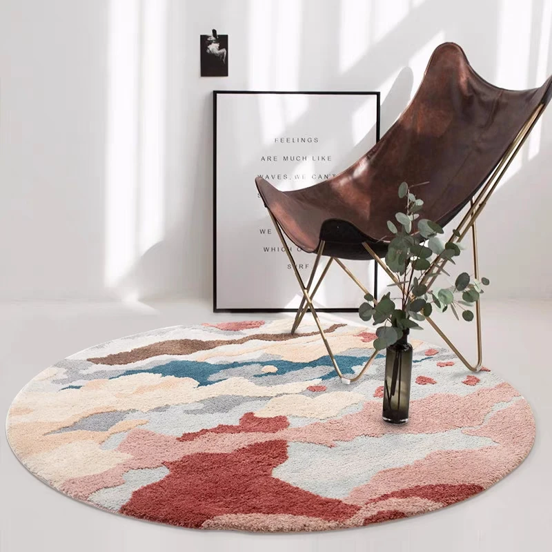 round shaped 3d pattern 2cm thickness polyester floor mat in pink color big size nordic style living room decoration area rug free global shipping