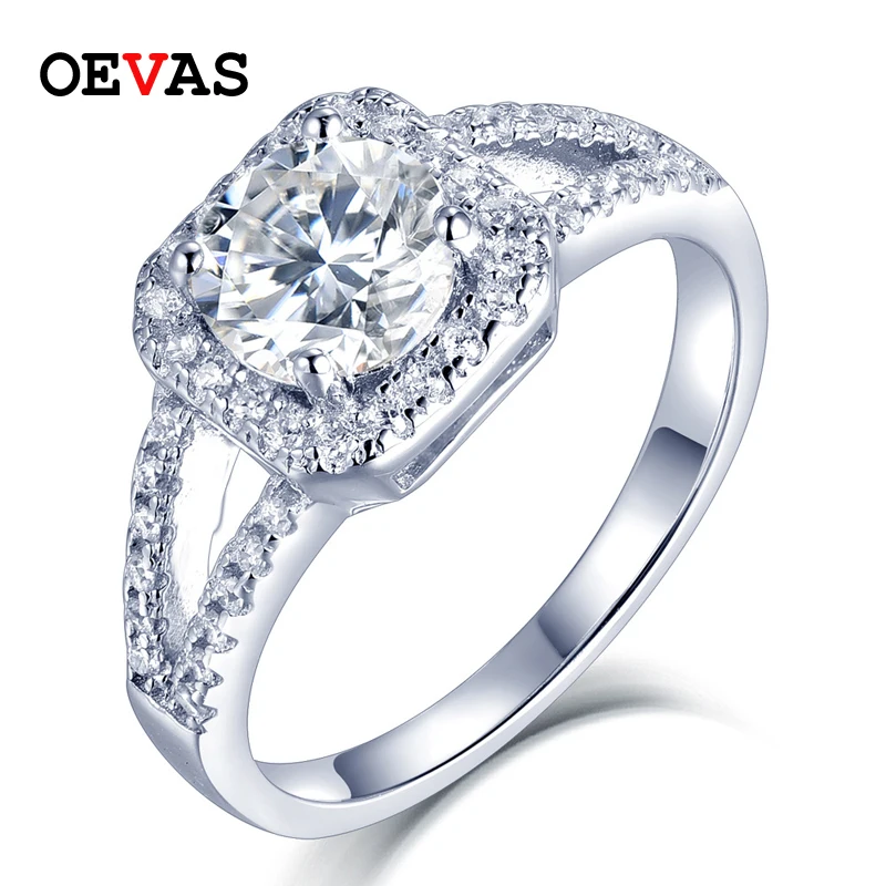 

OEVAS Sparking 6.5mm D Color Moissanite Wedding Rings For Women Top Quality 925 Sterling Bride Band Jewelry Anniversary Gift