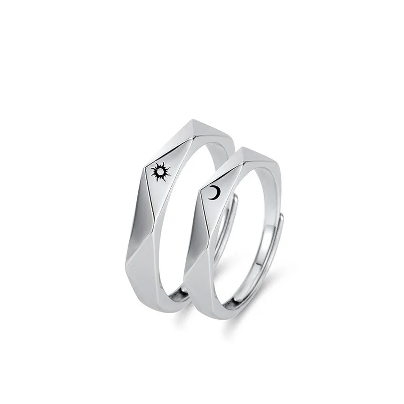 2021 Открытое кольцо для пар минималистичное серебряное в виде Солнца и Луны