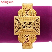 apingxun 2021 top quality dubai gold color bangles for women girls african ethiopian bridal wedding cuff bracelets jewelry gifts