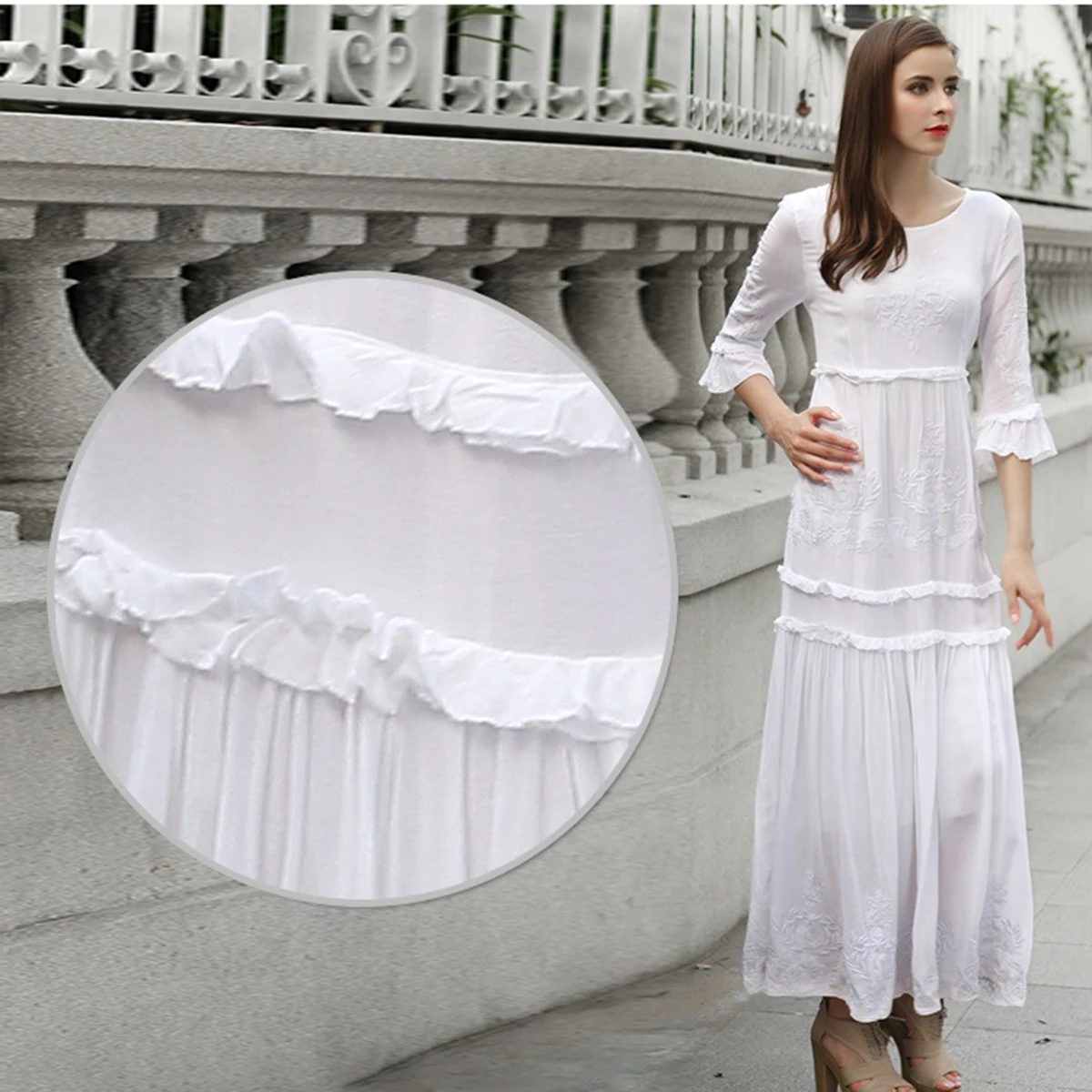 Boho, красное, белое, с вышивкой, макси платье, для женщин, осень, лето, с оборками, элегантные платья,, для девушек, одноцветное, хиппи, Пляжное, длинное платье