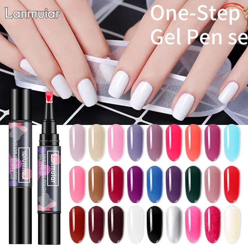 

3 In 1 Nail Art Color Gel Polish One Step Gel Nail Varnish Pen Glitter Hybrid Easy To Use UV Gel Paint Glue Base Top Coat