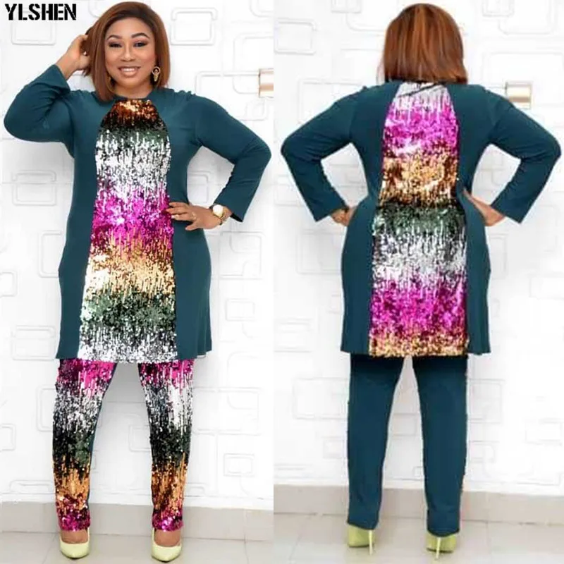 Африканские платья для женщин Дашики Топы + брюки 2 комплект из двух частей