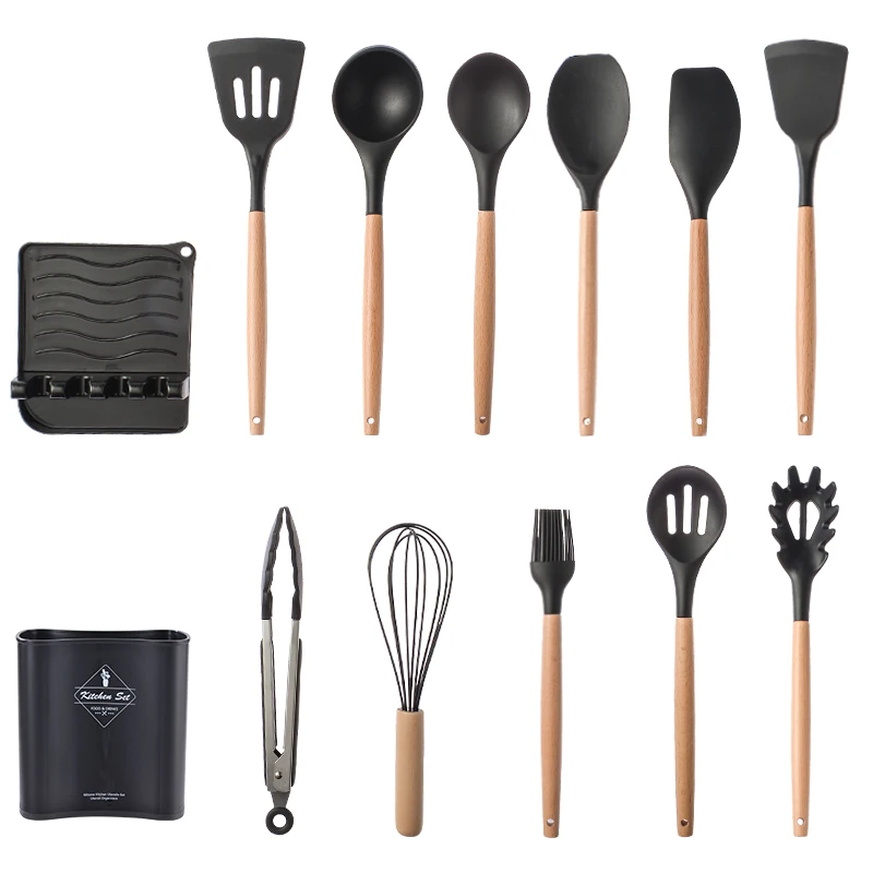 

Silicone Kitchen Utensil Set BPA Free Kitchen Newest Cooking Baking Tools Accessories Gadgets Kitchenware With Container 7 Color