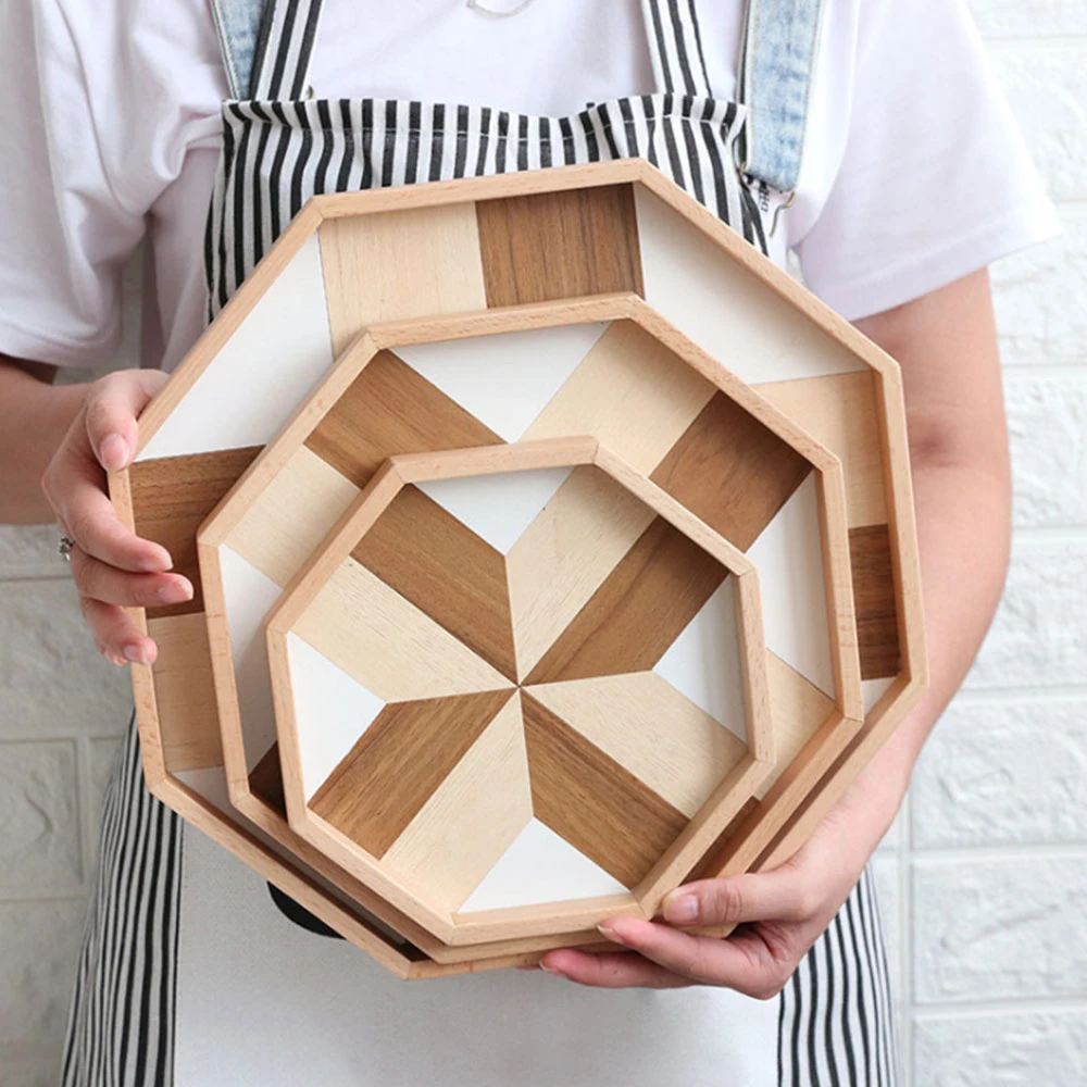 3D деревянный поднос декоративный лоток шестиугольная противней декоративная