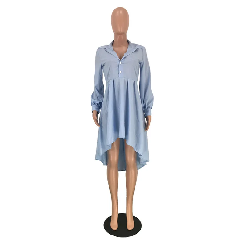 2019 однотонное синее хлопковое приталенное женское платье с поясом элегантное