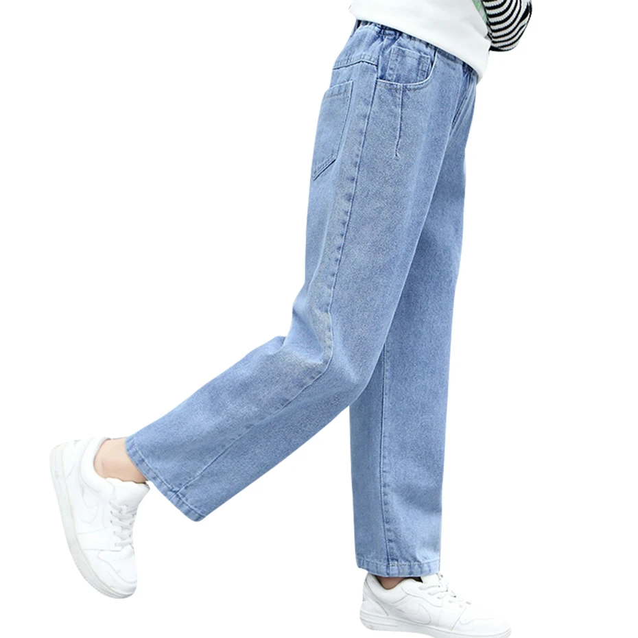 Джинсы для девочек однотонные джинсы повседневные стильные детские летняя