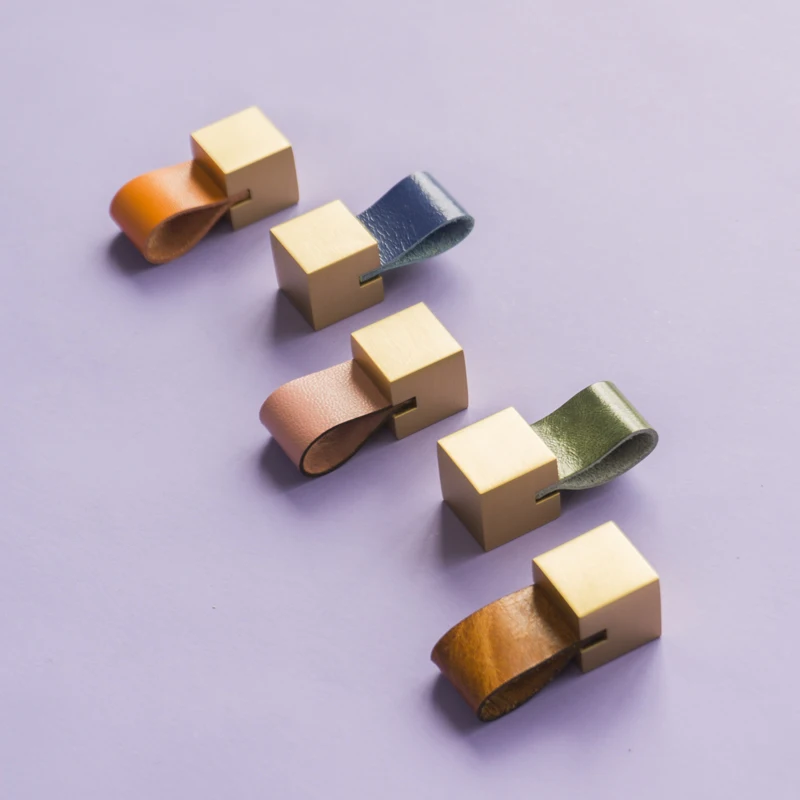 

Macaron color/ leather+ brass knob Dresser Drawer Knobs Pulls Handles / square Knobs Furniture Cabinet Handle Pull Hardware