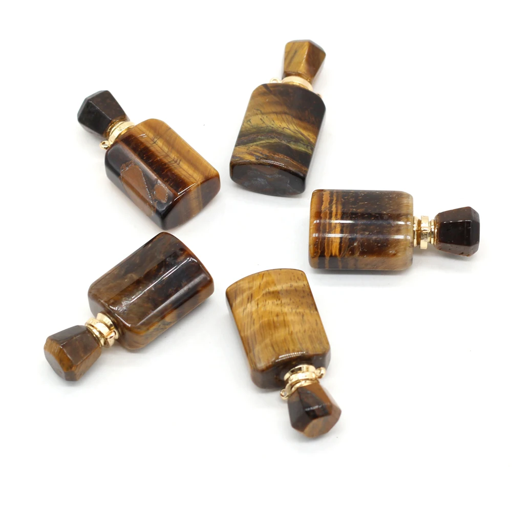 

Exquisite Pendant Natural Tiger Eye Stone Perfume Bottle Pendant for Jewelry Making Charm DIY Necklace Accessorie Gift 15x34mm