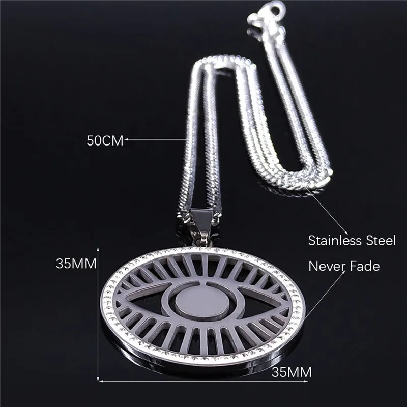 

Islam Eye of Turkey Crystal Stainless Steel Chain Necklaces Silver Color Necklaces Pendants Women/Men Jewelry bijoux femme NXS05