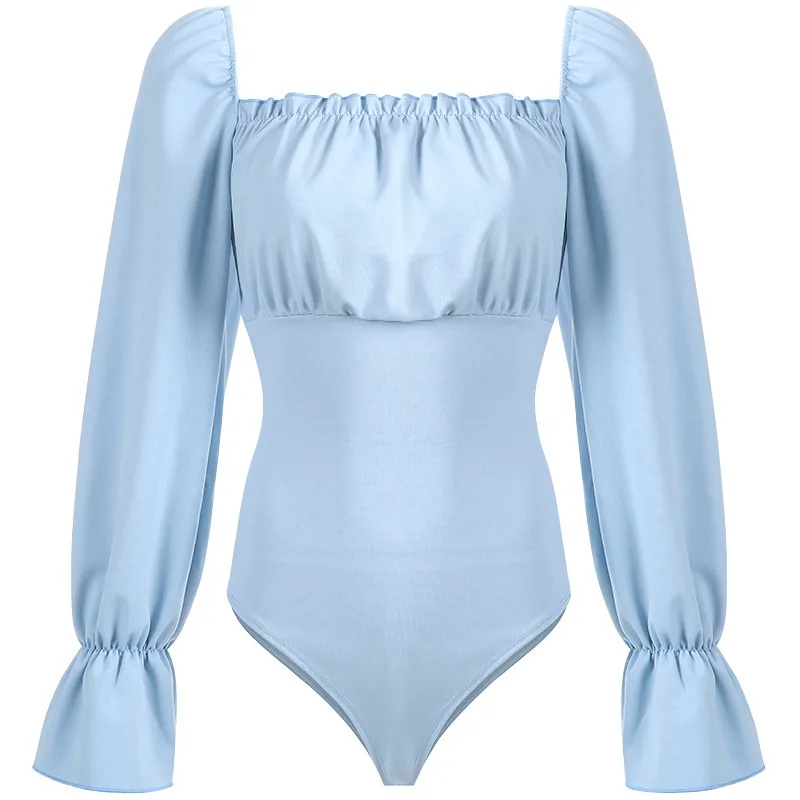 

Sexy Cross Lace Up Square Collar Lolita Style Backless Bodysuits Women Long Flare Sleeve Open Crotch Hip Hop Streetwear Bodysuit