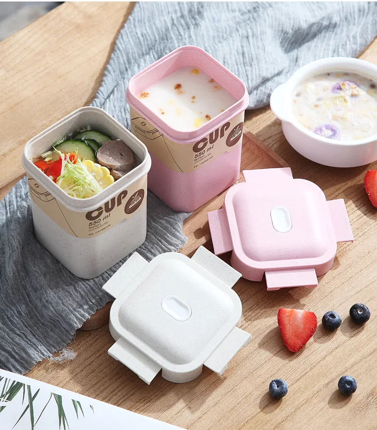 Japanese 3 Layer Lunch Box Food Container Portable Bento Eco Friendly Wheat Straw Lunchbox for Kids with Dinnerware | Дом и сад