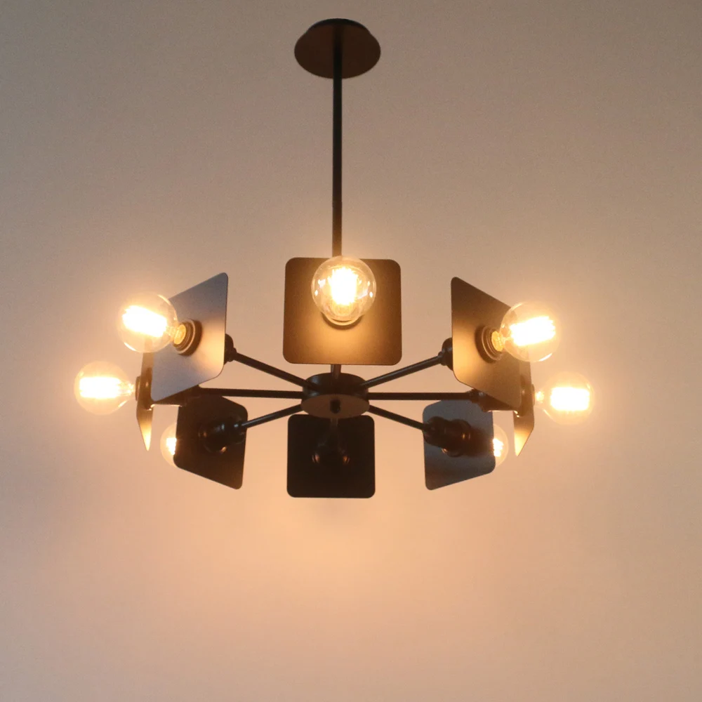 

Vintage Retro Elegant D60cm 8-Light Black Metal Pendant Lamp E27 Bulb Living Room Dinning Room Lighting Fixture