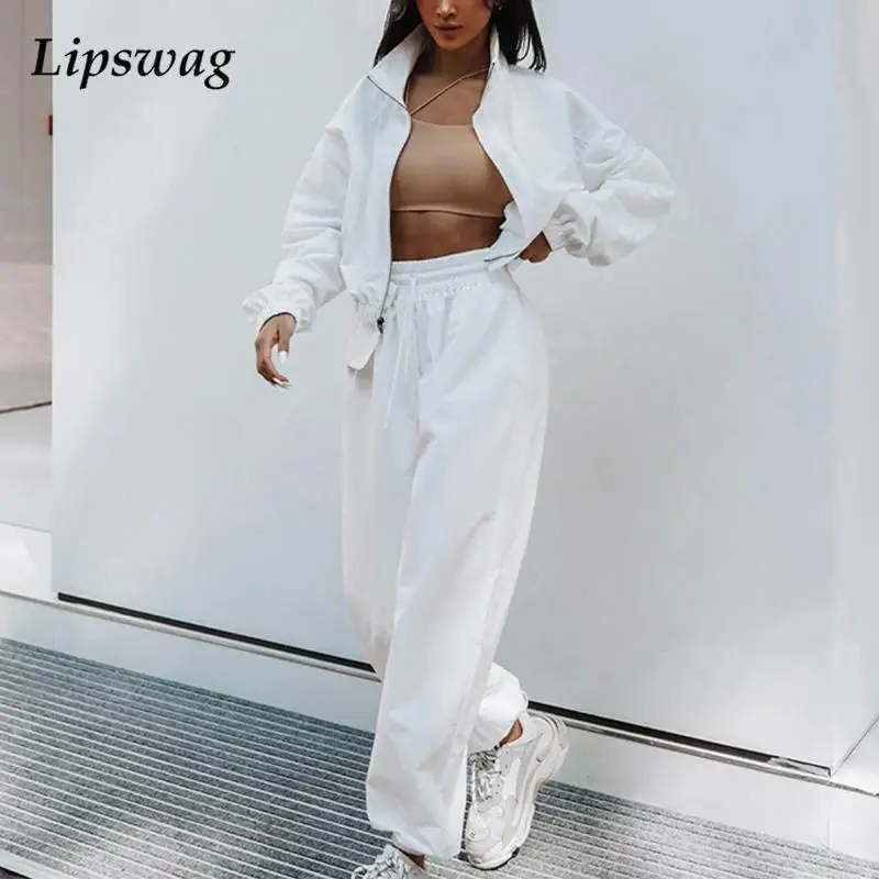 

Спортивный костюм женский из двух предметов, Свободный Повседневный жакет на молнии и брюки-карго, спортивная одежда со стоячим воротником,...