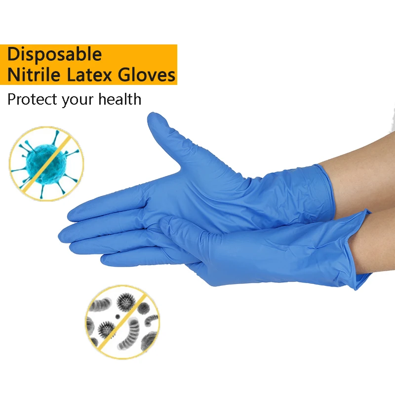 Универсальные гибкие черные синие одноразовые нитриловые латексные перчатки