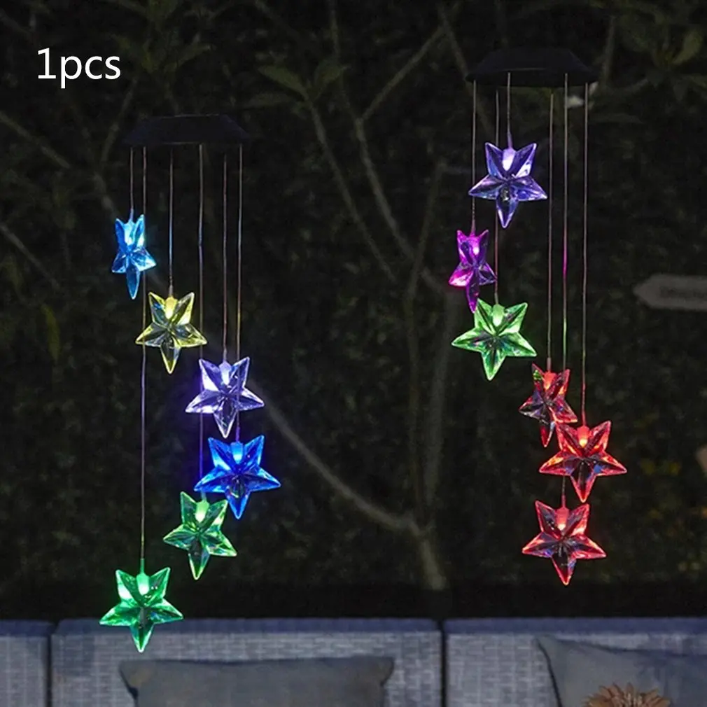 Led Solar-Powered Star Lights Solar Wind Chime Light Transparent Hummingbird Color Colourful | Лампы и освещение