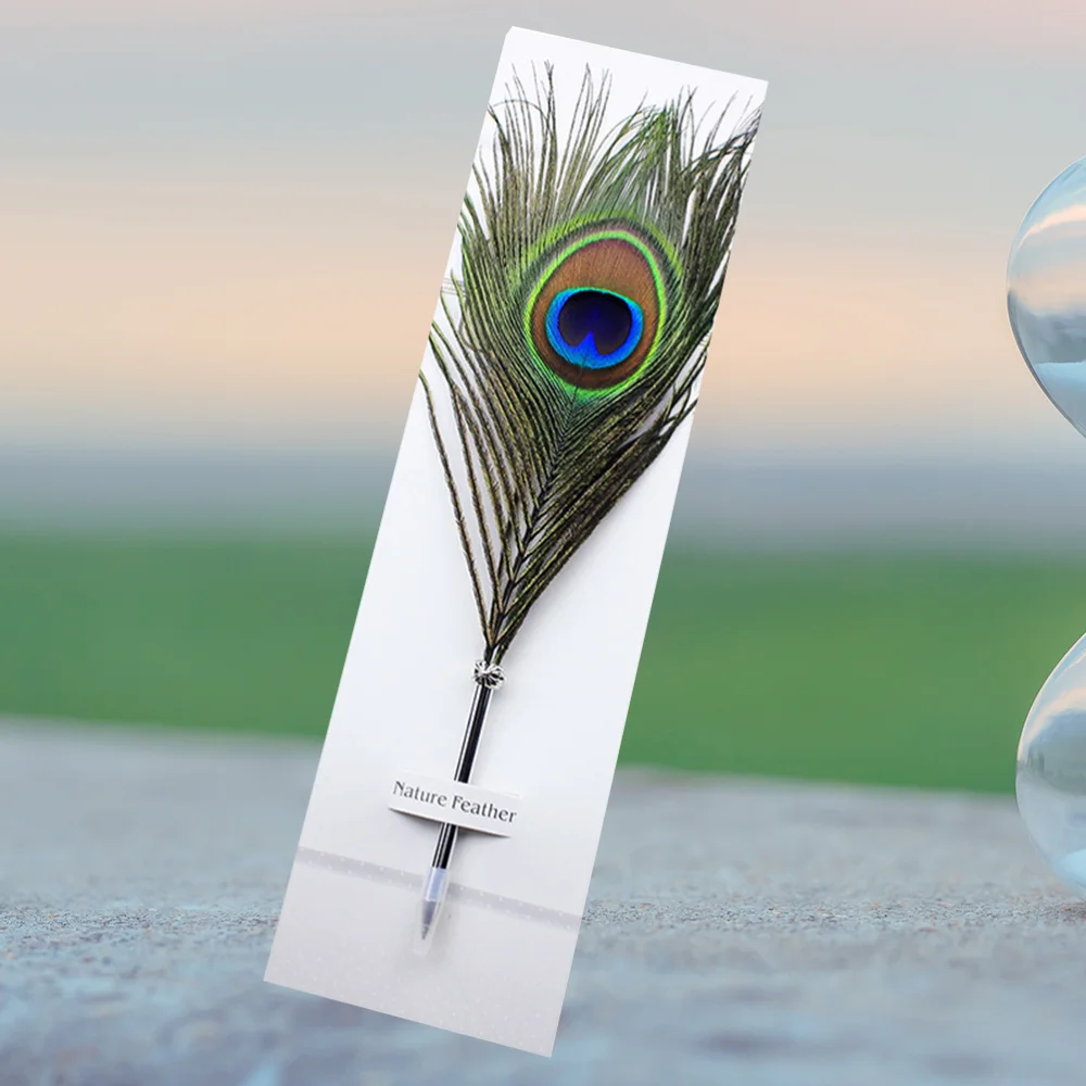 

2 Pcs Feather Ballpoint Pen Vintage Writing Pen Eyes Pen Novelty Stationery School Office Supplies - 30x8cm (Bla