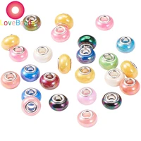 10pcs silver plated color ab core round acrylic resin spacer beads fit european charm big hole loose beads diy jewelry making