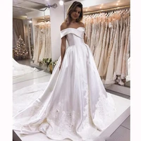 off the shoulder wedding dress appliques lace long dress with court train bridal gowns formal prom vestido de noiva 2020