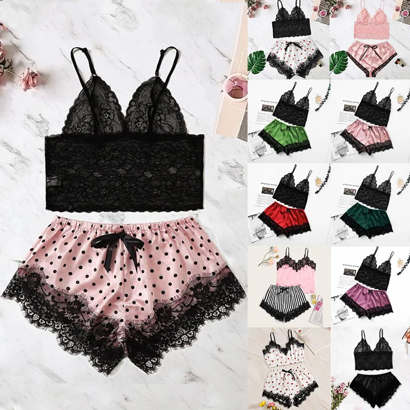 Модная пикантная кружевная Пижама женское шелковое нижнее белье Топ