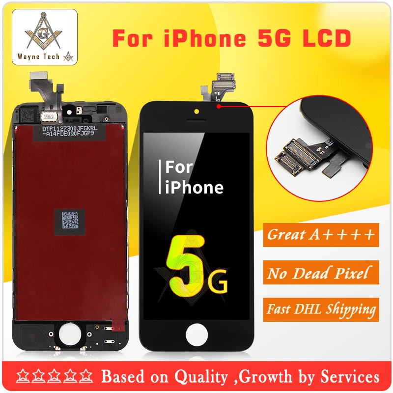 50 шт./лот отличный рабочий ЖК-экран в сборе для iPhone 5 AAA Качество без битых пикселей