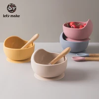 lets make childrens tableware silicone baby feeding bowl set spoon easy to clean soft pink food plate bamboo dishes for games