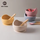 Детская посуда Let's Make, набор силиконовых чашек для кормления ребенка, ложка, Легкая очистка, мягкая розовая тарелка для еды, аксессуары для игр