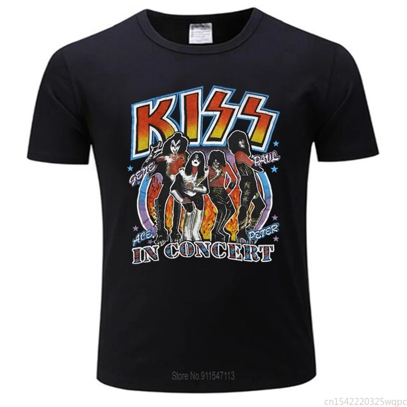 

KISS Tshirt Men Summer Cotton Vintage T-shirt 1979 Alive In '79 Tour Gene T Shirt Men Cotton Bigger