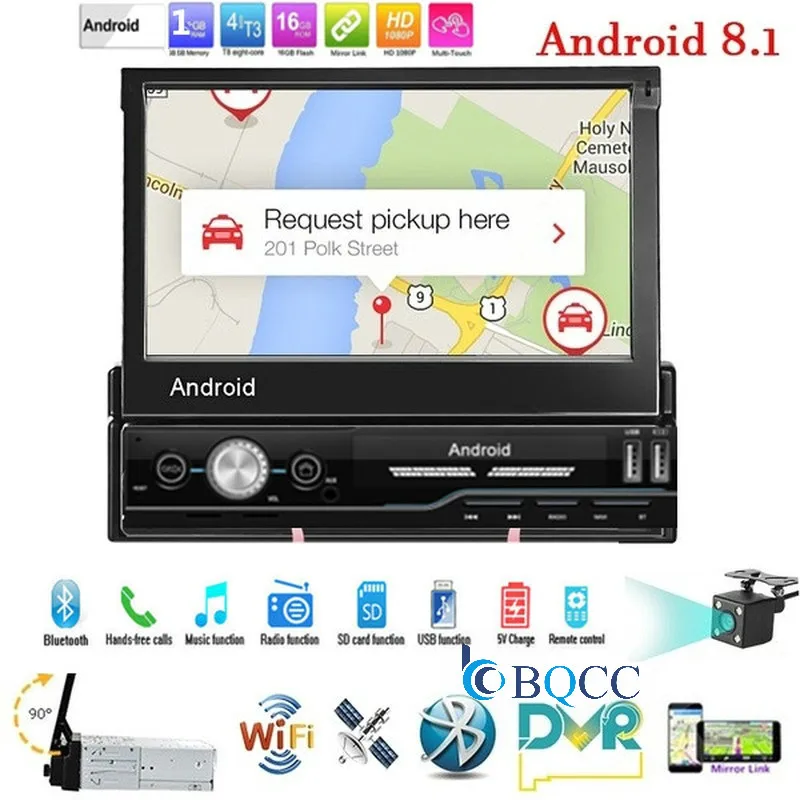 

Автомагнитола 1 Din на Android 9,1 с сенсорным экраном 7 дюймов, GPS-навигацией, Wi-Fi, Bluetooth, USB, FM, камерой заднего вида