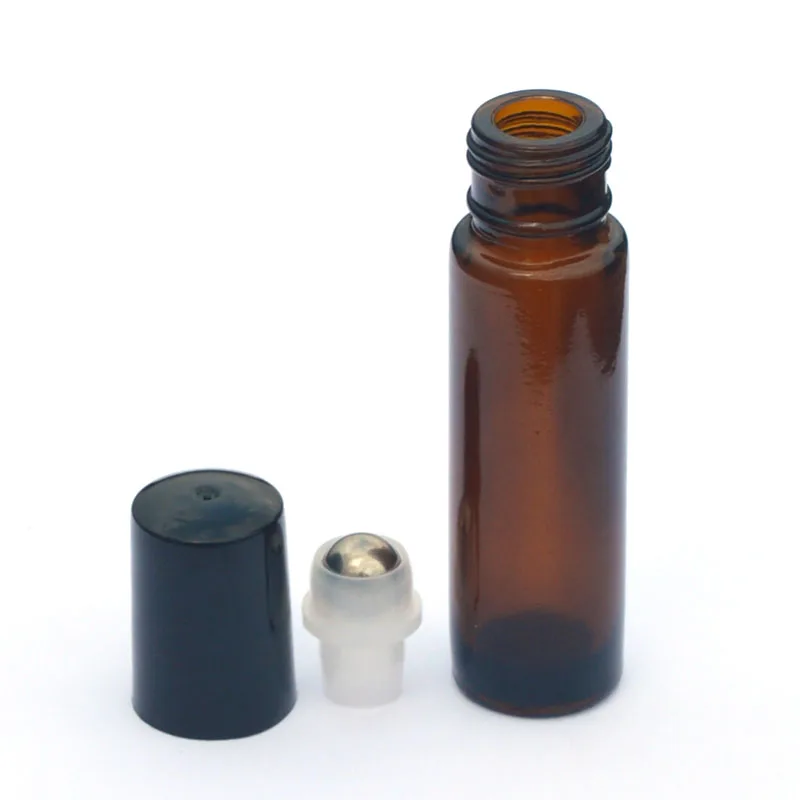 Essential Oil 10ml Amber Roller Glass Vial Perfume Sample Bottle Roll-On Black Plastic Cap Empty Jar 5pcs | Красота и здоровье