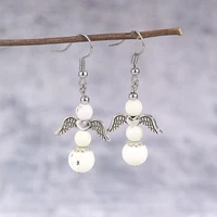 natural stone beads earrings for women 2020 fashion silver color angel wings hanging dangle earring female boho jewelry