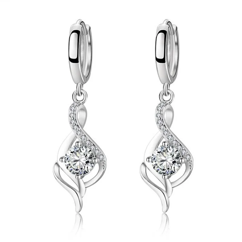

Top Quality Silver Plated Earring For Girls Jewelry Shiny Zircon Drop Earrings Lady Princess Birthday Gift Charm Earrings