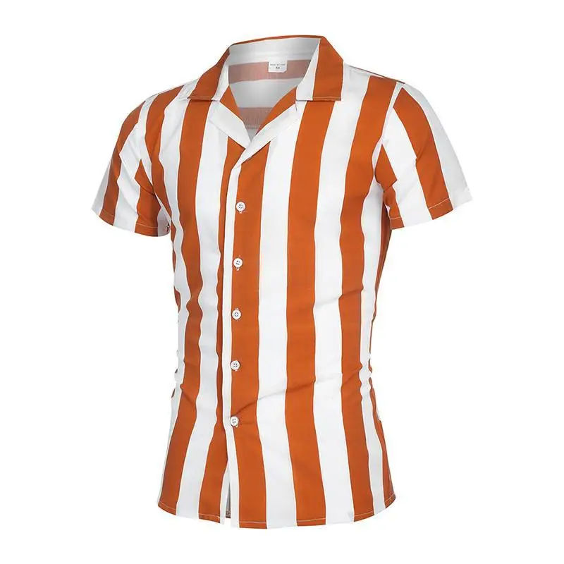 

Summer short sleeve top, buffalo personality slim, loose men's fashion, striped shirt, leisure 2021