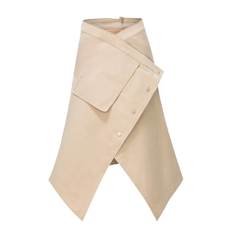 

VGH Khaki Patchwork Trench For Women Lapel Long Sleeve High Waist Lace Up Removable Trenches Female Fashion Clothing 2020 Autumn