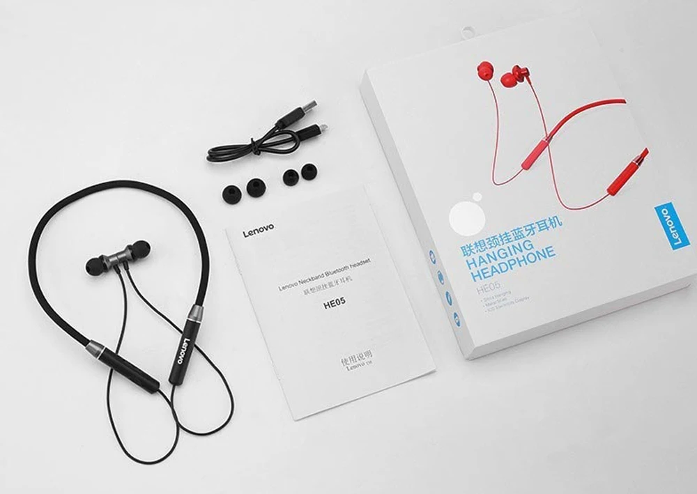 Оригинальные беспроводные наушники lenovo HE05, спортивные наушники с магнитным креплением, Bluetooth 5,0, снижение шума При звонках, 8 часов управления музыкой