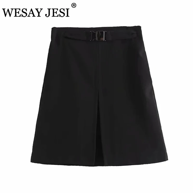 WESAY JESI Women Short Skirt TRAF ZA 2021 Women Chic England Style Vintage High Waist A-line Causal Sexy Mini Skirts Womens