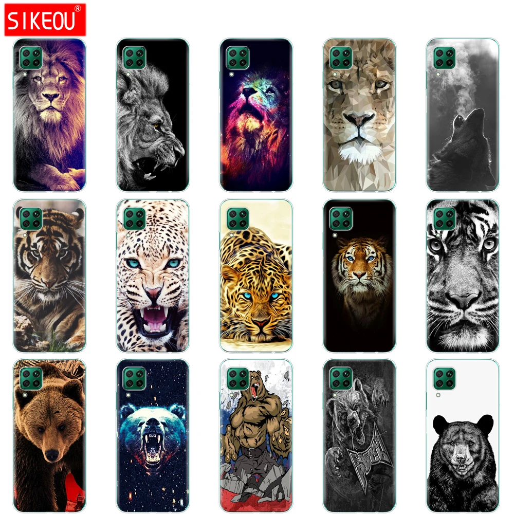

For Huawei P40 Lite 5G 4G Case Back Cover For Huawei P40 Lite E Phone Case P40Lite Bumper Soft wolf tiger lion Leopard bear